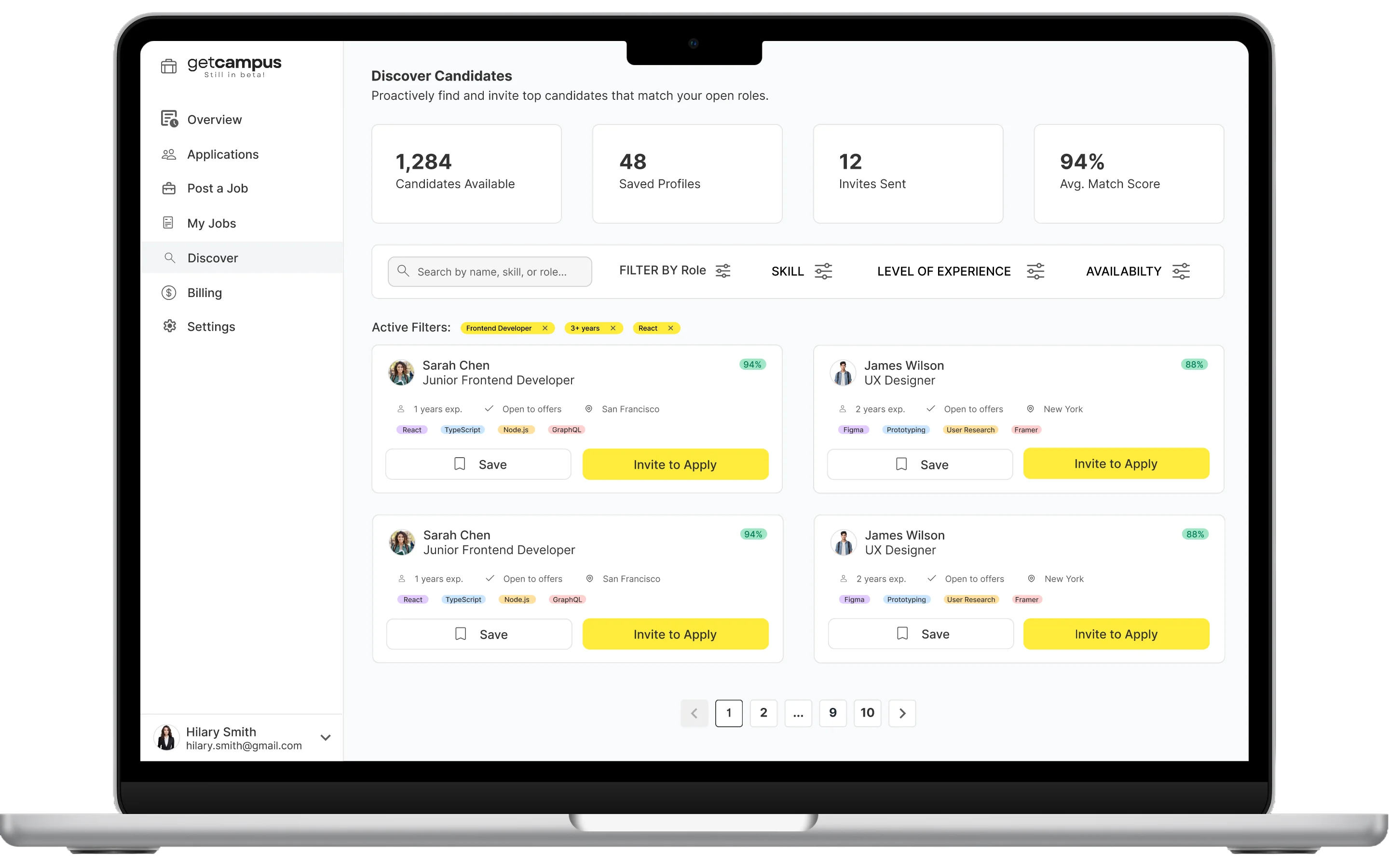 Project interface screen